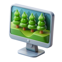 Digital Landscape 3D Render of Evergreen Trees on Computer Screen png