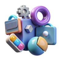 Abstract 3D Shapes Colorful Geometric Composition png