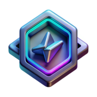 Neon Hexagon Badge 3D Render of Abstract Geometric Icon png