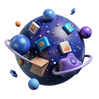 Cosmic 3D Render Abstract Shapes and Celestial Sphere png