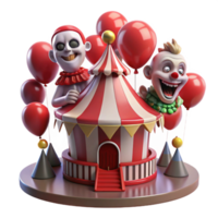 Creepy Carnival 3D Render of Two Jester Figures and a Tent png