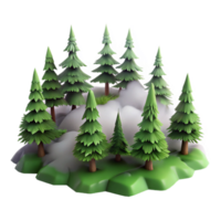 Enchanted Evergreen Forest 3D Render of Lush Coniferous Trees png