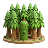 Mysterious Forest Creature 3D Render of Grotesque Face in Woods png