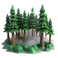Misty Evergreen Forest 3D Render of Coniferous Trees png