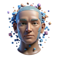 Digital Head 3D Model, Metaverse Avatar, AI Art, Virtual Reality, Augmented Reality, Cyberpunk Aesthetic, Stylized Portrait, Abstract Background, Digital Sculpture png
