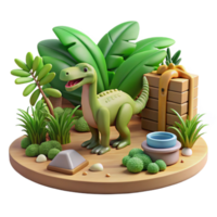 Cute Dinosaur in Jungle Setting 3D Render png