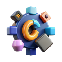 3D Colorful Blocks and Chart Data Visualization Concept png