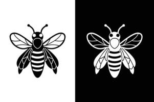 Bee icon symbol silhouette of a honey bee sign. illustration black white background. vector