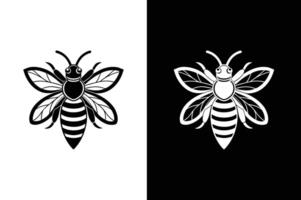 Bee icon symbol silhouette of a honey bee sign. illustration. Simple black and white bee icon vector