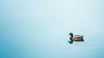 Mallard Duck Gliding on Serene Pond with Soft Ripples in Calm Blue Water Nature Wildlife Photography Suitable for Peaceful and Tranquil Themes in Stock Image Collection photo