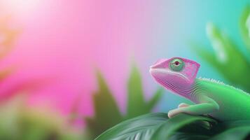 Vibrant Chameleon Blending Seamlessly Into Lush Rainforest with Colorful Background for Nature and Wildlife Photography Trends photo