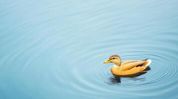 Tranquil Duck Floating on Serene Pond With Rippling Water in Bright Natural Light Reflecting Peaceful Outdoor Wildlife Setting Amidst Clear Blue Sky photo