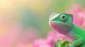 Chameleon Blending Seamlessly Into Vibrant Rainforest Background With Lush Greenery And Tropical Colors Perfect For Nature And Wildlife Photography Concepts And Design Elements photo