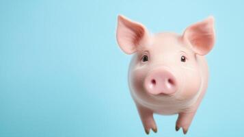 Pink Piggy Bank on Light Blue Background Representing Savings and Financial Security, Featuring a Cute Design, Symbolizing Banking and Finance, Ideal for Financial Services and Budgeting Themes photo