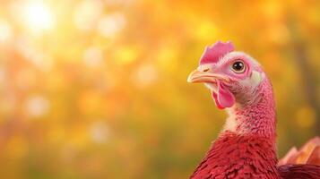 Turkey on Autumn Porch With Bokeh Background Celebrating Thanksgiving Tradition in Warm Fall Colors photo