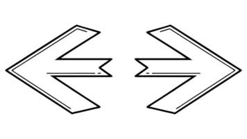 black and white Silhouette graphic featuring two stylized right-left pointing arrows icon on a white background vector
