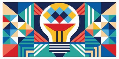 Geometric Abstract Pattern Colorful Lightbulb Idea Design in Bauhaus style vector