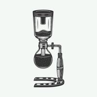 coffee brew element. Syphon coffee maker. Can be used like emblem, logo, badge, label or mark. Also can be used like poster or print. Monochrome Graphic Art. vector
