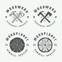 Bundle of Classic Woodwork, Carpentry, and Mechanic Badges, Logos, Labels, and Emblems. Monochrome Graphic Design vector