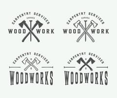 Collection of Retro Carpentry, Woodworking, and Mechanic Logos, Badges, Labels, and Emblems. Monochrome Art vector