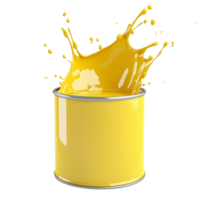 Paint Can with Yellow Color Splashes on Transparent Backdrop png