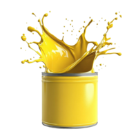Yellow Paint Bucket with Splash Effects on Transparent Background png
