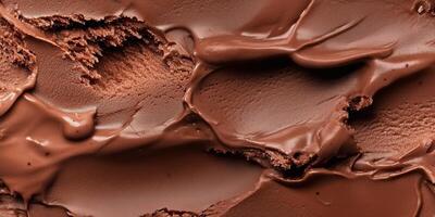 close-up of chocolate ice cream with soft waves and glossy texture, highlighting its delicious and inviting appearance photo