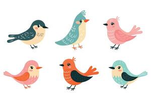 hand drawn spring birds set isolated on white background flat illustration vector