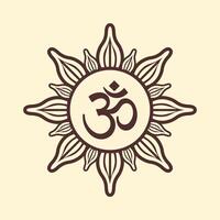 Om symbol with the rays of the sun isolated flat illustration vector
