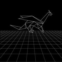 Dragon polygonal lines on the Synthwave vaporwave, perspective grids, wireframe landscape background, laser grid in deep space vector