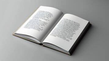 An open book with a blank page on a gray background photo