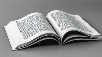 An open book with a white page on a gray background photo