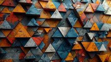 A wall with many colorful triangles on it photo