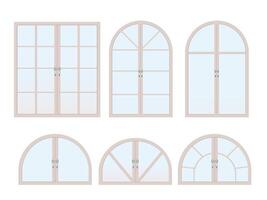 Windows types. Exterior and interior design, home renovation architecture .Set of wooden or plastic frames. Arched and semicircle vector