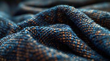 A close up of a blue fabric with a pattern photo
