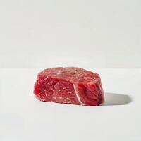 Raw mutton fillet isolated, lamb meat pieces, tenderloin or mutton sirloin meat. Fresh sheep fillet cubes, loin filet on white background photo