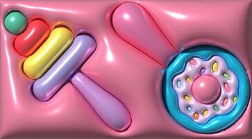 Rattles for newborns, various figures on a pink background, 3D rendering illustration photo