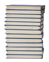 Stack of books in a blue cover on isolated background photo