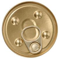 Round tin lid from a can of canned food on an isolated background photo