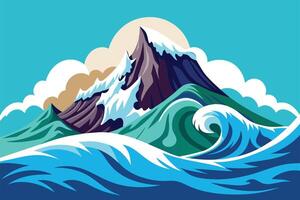 Waves merging with a mountain peak vector