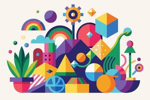 Playful arrangement of colorful abstract shapes vector