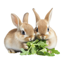Two Rabbits Feasting on Lettuce with Clear Background png