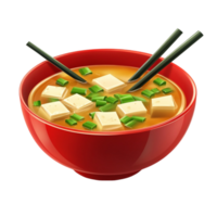 Chopsticks and Tofu Soup in Red Bowl with Green Onions on Transparent Background png