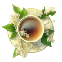 Cup of Tea with Flowers on a Saucer on White Background png