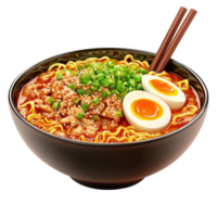 Ramen Noodles with Egg and Chopsticks on Transparent Background png