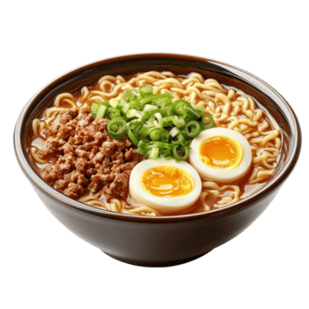 ramen tallarines con carne y huevos en un negro cuenco en transparente antecedentes png