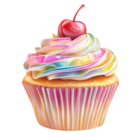 Cupcake with Rainbow Icing and Cherry on Top on Transparent Background png