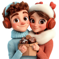 Cartoon Couple Holding a Box of Chocolates on Transparent Background png