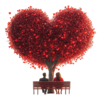 Couple Sitting on Bench Under Heart Tree on Transparent Background png