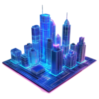 Futuristic City with Skyscrapers and Buildings on Transparent Background png